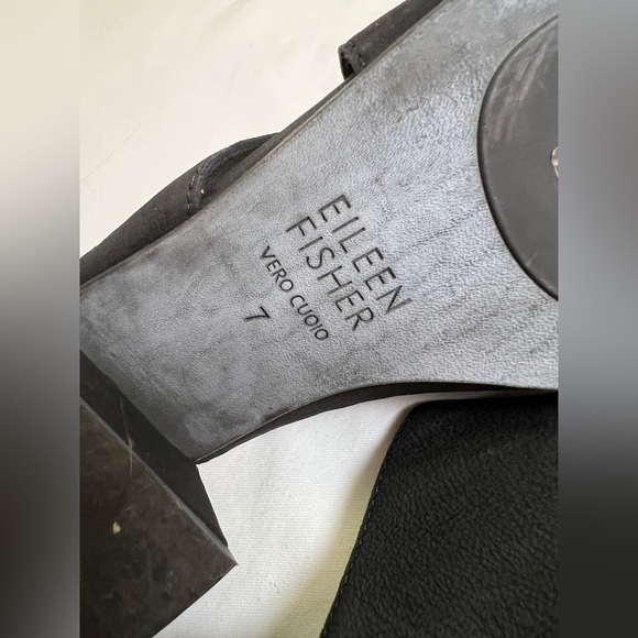 Eileen Fisher Genuine Leather Black Mules Suede Block heel slide on 7 - Picture 6 of 9